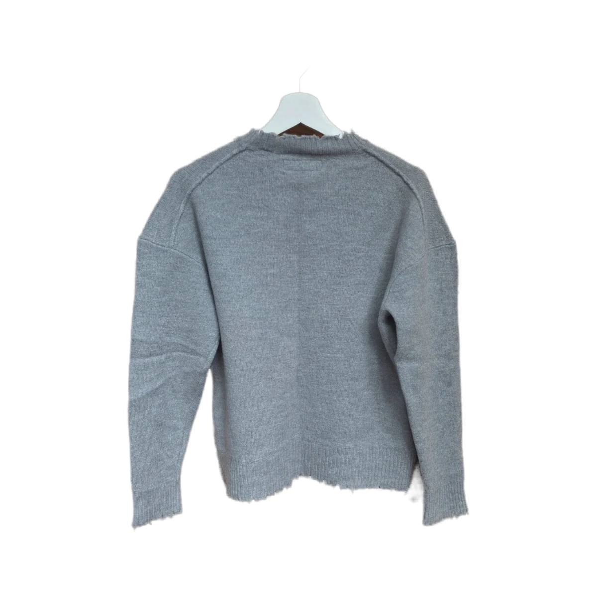 AllSaints Luxor Crew Jumper Grey Wool Distressed Knit Sweater view 3