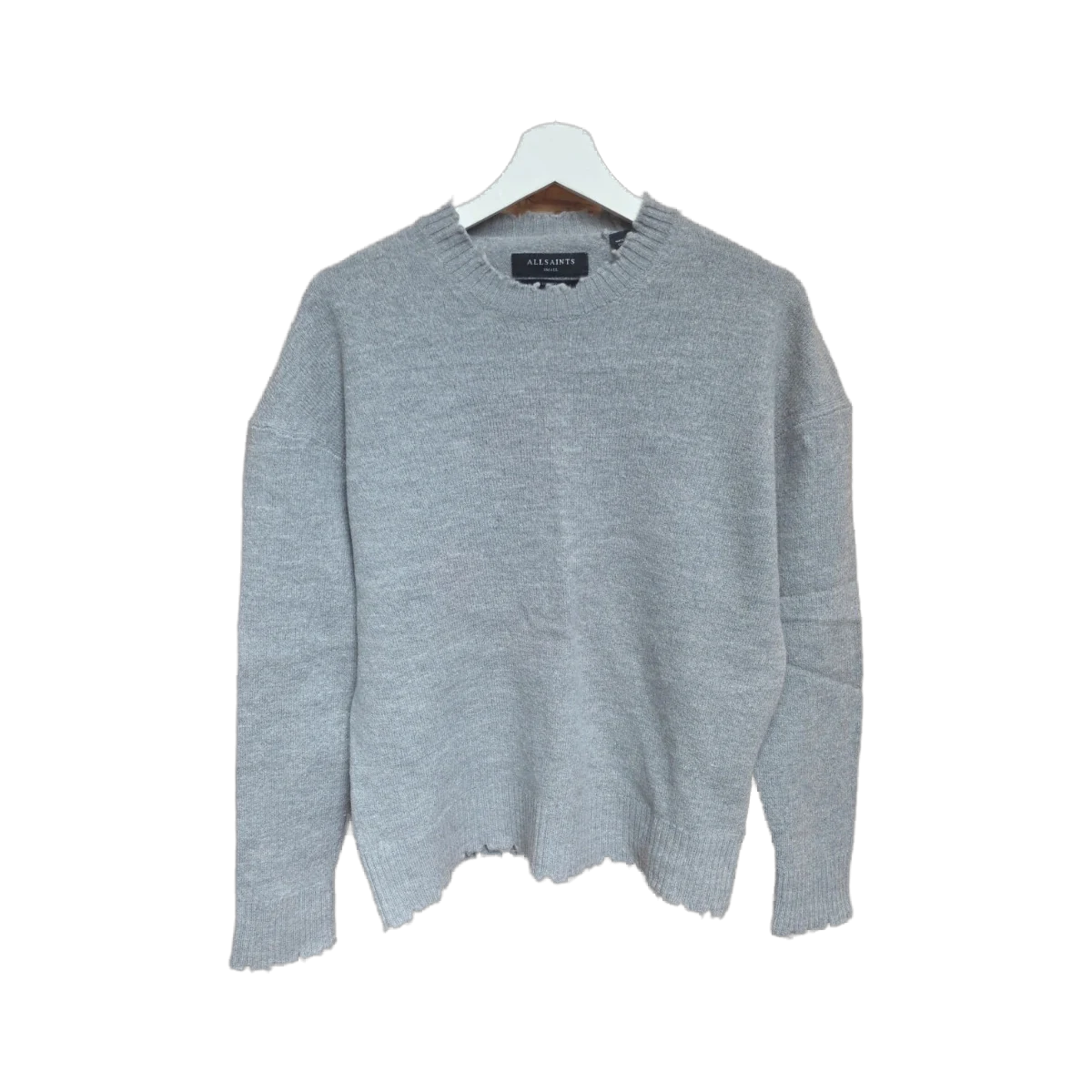 AllSaints Luxor Crew Jumper Grey Wool Distressed Knit Sweater