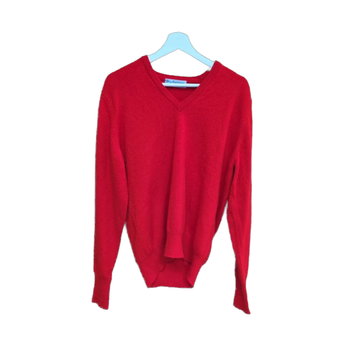 Vintage Burberrys Red V-Neck Cashmere Jumper