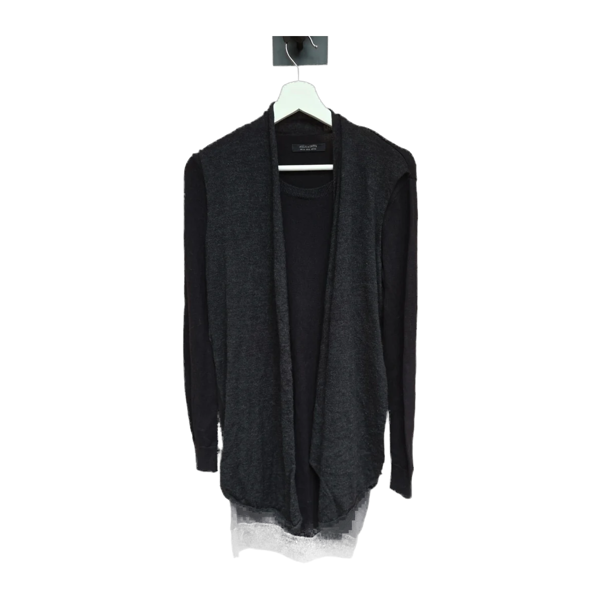 AllSaints Drina 2-in-1 Draped Cardigan Layer Dress Black Grey