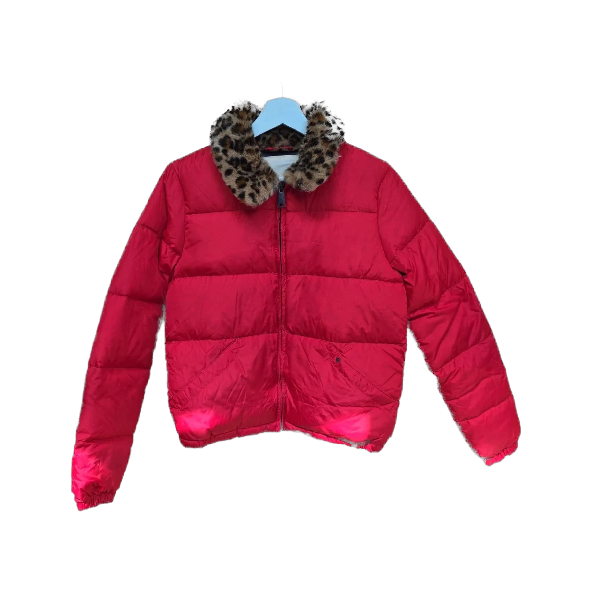Denim & Supply Red Puffer Jacket Leopard Fur Collar