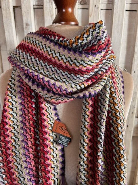 MISSONI multicolour zig zag wool acrylic long scarf with tassels view 6