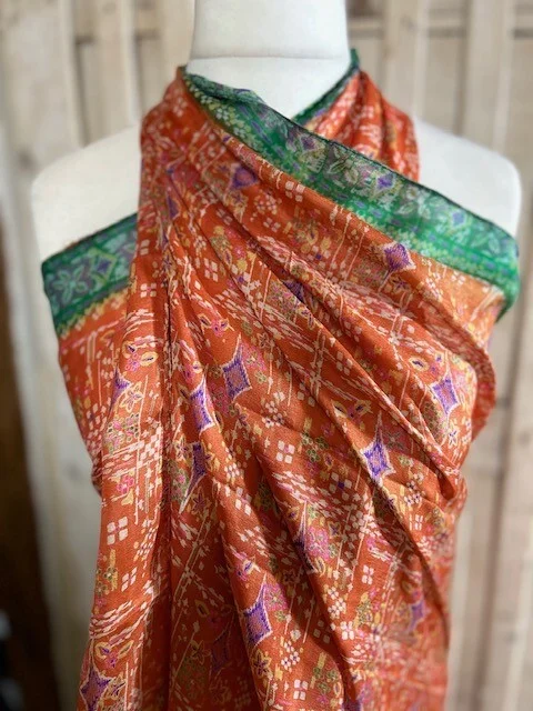 Pure silk burnt orange abstract print sarong/pario by Pashmina Love
