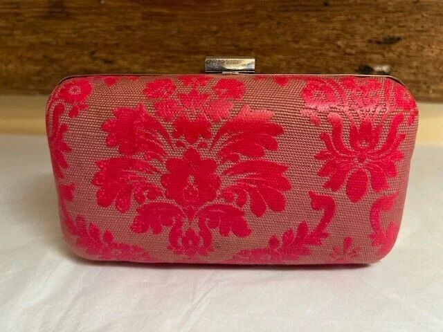 Kurt Geiger cherry red floral devore covered firm box clutch party occasion bag view 2