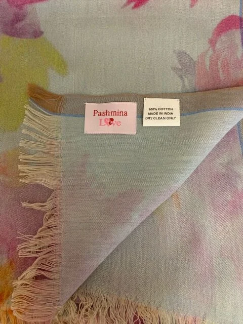Fine cotton printed grey multi floral pashmina by Pashmina Love view 5