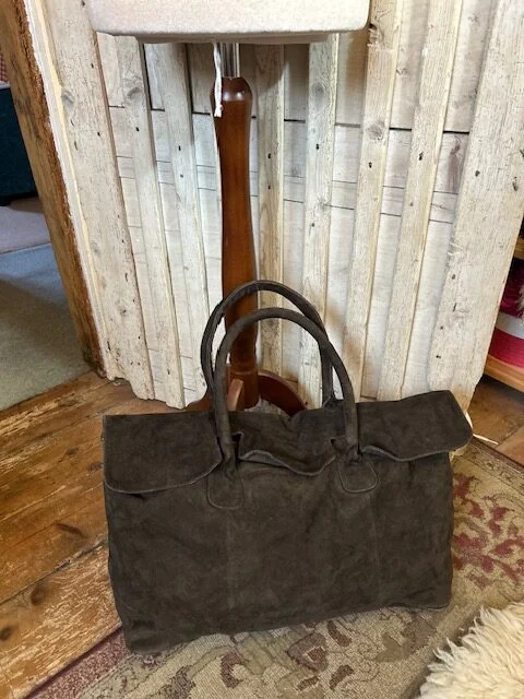 XL chocolate brown luxury soft suede holdall shoulder bag view 6