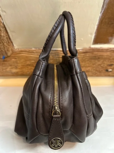 Ri2K John Richmond chocolate brown luxury leather top handle grab handbag view 3