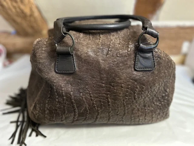 ALL SAINTS chocolate brown aged distressed leather holdall style handbag view 4