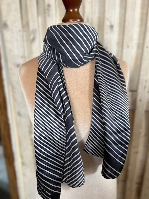 GERRY WEBER vintage black & silver satin long scarf view 2