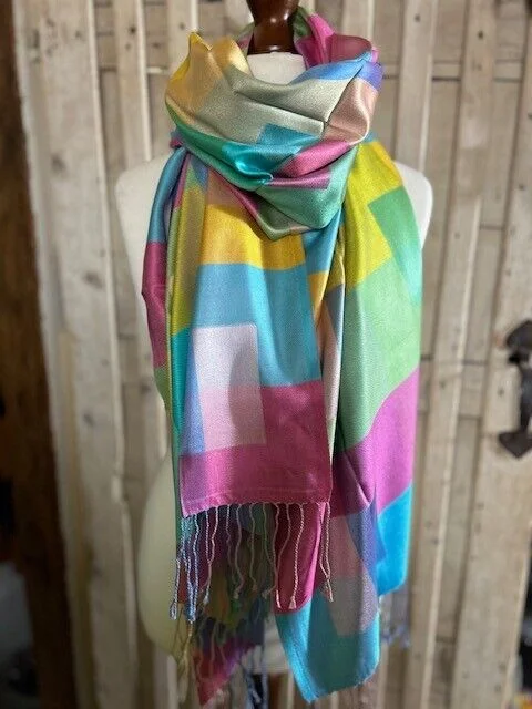 Brights fine quality pure silk large geometric print pashmina Pashmina Love view 2