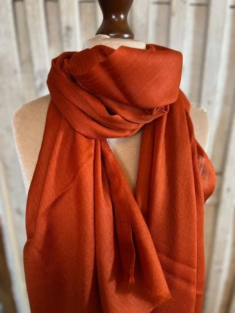 Rust Red lightweight wool & silk pashmina shawl by Pashmina Love view 2