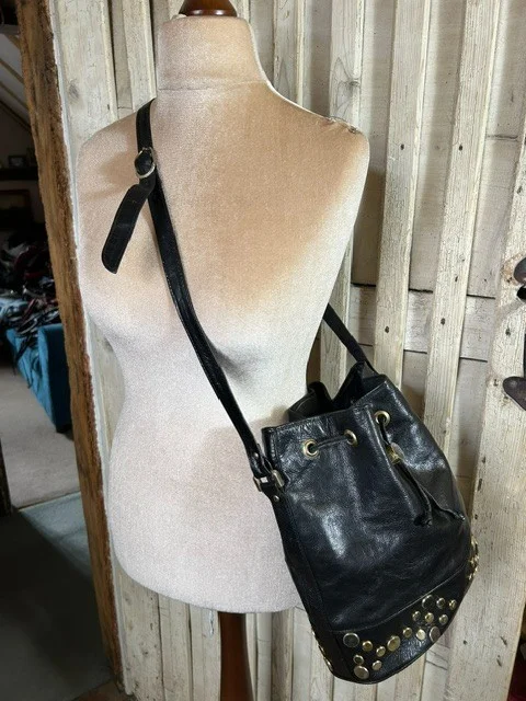 RUSSELL & BROMLEY black studded leather bucket slouch duffle xb shoulder bag view 7