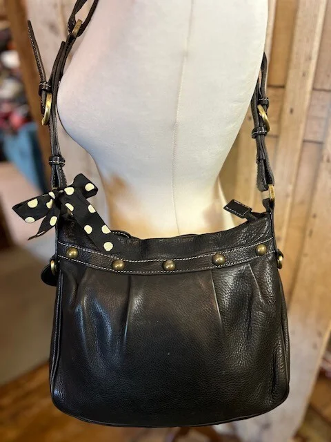 BLONDIE MANIA black premium soft grained leather slouch hobo saddle shoulder bag view 3