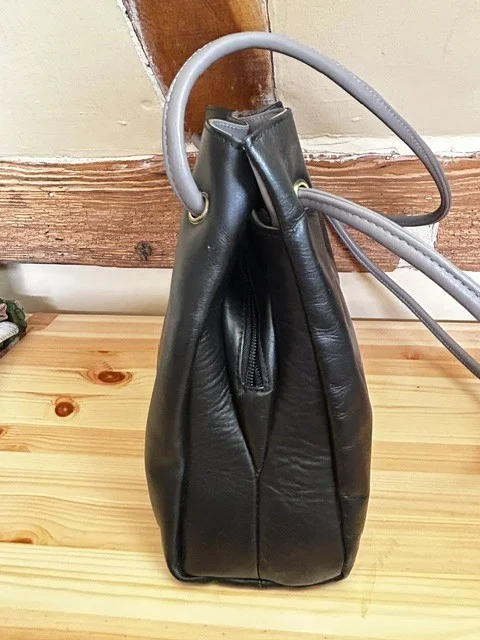 GIGI black & grey buttery soft leather two strap shoulder bag view 7