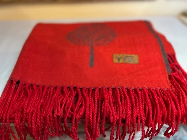 LUCKY red grey reversible tree pattern knit pashmina scarf shawl view 5