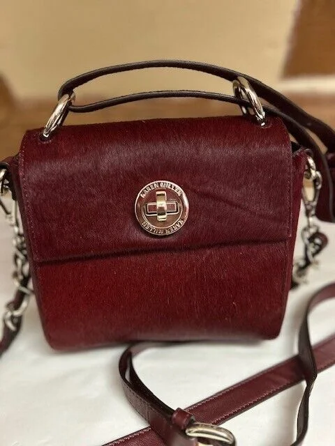 Karen Millen burgundy leather & ponyskin multi strap across body satchel bag view 2