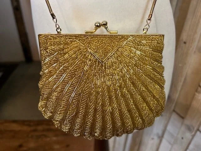 Vintage gold beaded evening clutch bag purse shoulder bag view 7