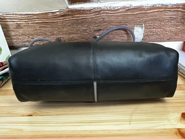 GIGI black & grey buttery soft leather two strap shoulder bag view 9