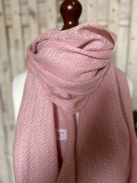 Light pink dobby cloud woollen dyed stole pashmina scarf by Pashmina Love.