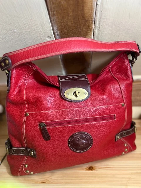 Lge DOONEY & BOURKE red/tan leather slouch hobo shoulder bag