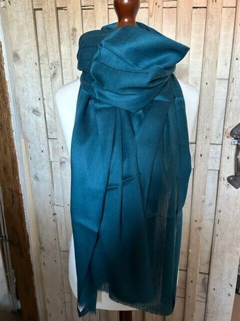 Fine lightweight dark peacock wool & silk pashmina by Pashmina Love