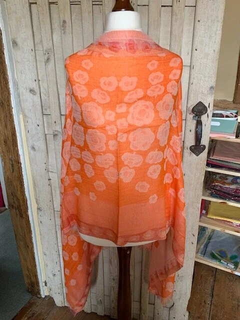 Jamawar orange floral roses 100% cotton pashmina by Pashmina Love view 3