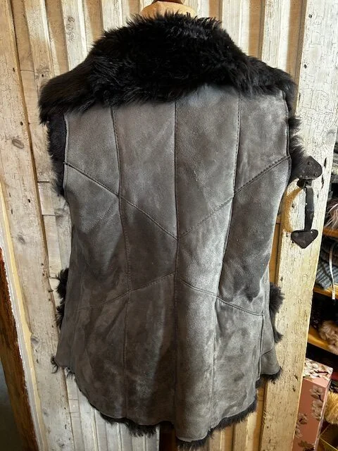 Stunning grey black real shearling sheepskin fur gilet vest XL/18-20 view 4