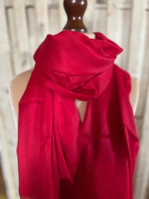 Lipstick Red lightweight wool & silk pashmina shawl by Pashmina Love view 2