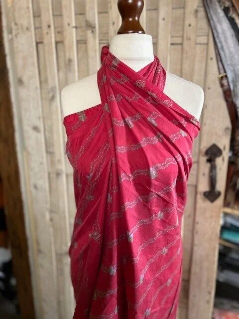 Pure silk magenta swag flowers print sarong/pario by Pashmina Love view 2