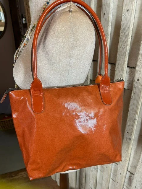 TEXIER burnt orange oilcloth/coated nylon top handle tote shopper shoulder bag view 4