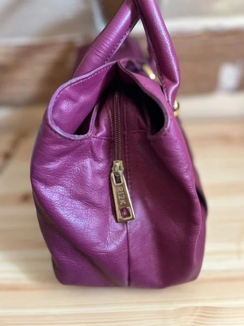 Ri2K raspberry leather top handle grab handbag view 5