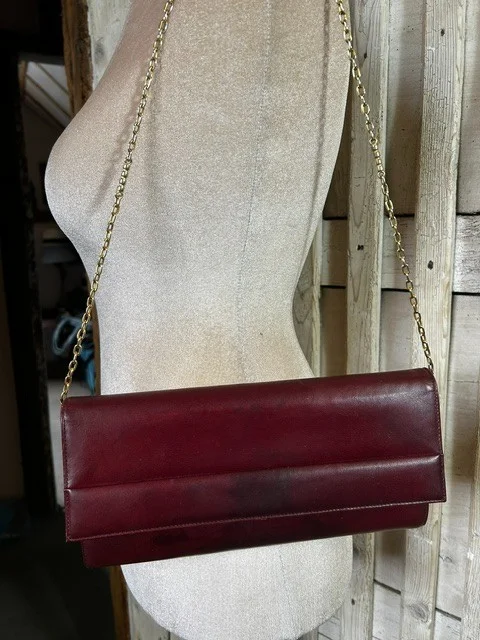Vintage burgundy wine smooth leather occasion clutch shoulder bag view 2