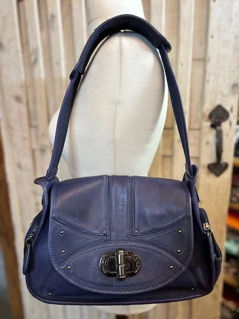 Indigo purple BILLY BAG quality leather satchel saddle wide strap shoulder bag