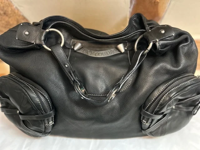 XL JUICY COUTURE black leather single strap slouch sac boho hobo shoulder bag