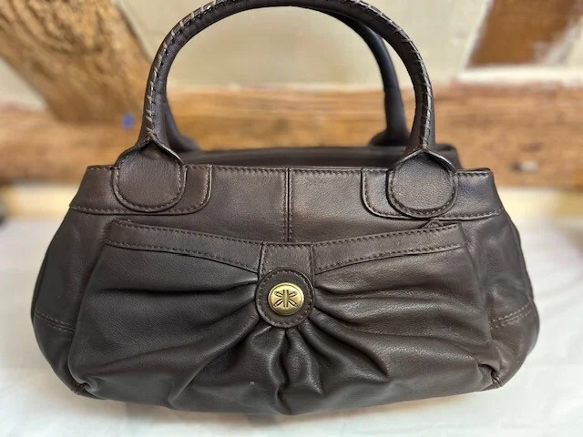Ri2K John Richmond chocolate brown luxury leather top handle grab handbag