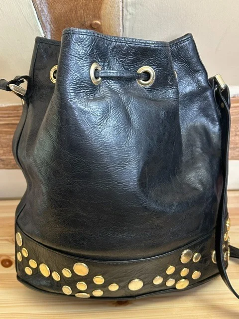 RUSSELL & BROMLEY black studded leather bucket slouch duffle xb shoulder bag view 5