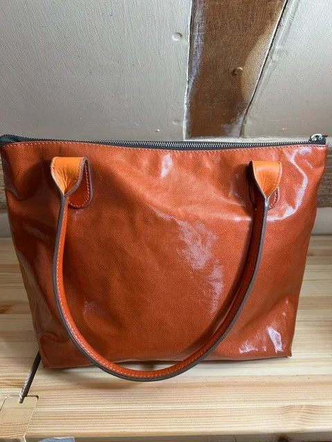 TEXIER burnt orange oilcloth/coated nylon top handle tote shopper shoulder bag view 5