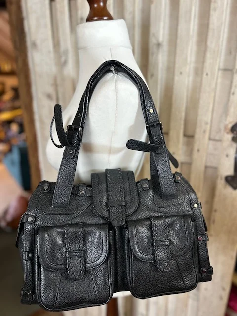 BILLY BAG black grained leather satchel saddle top handle shoulder bag view 2