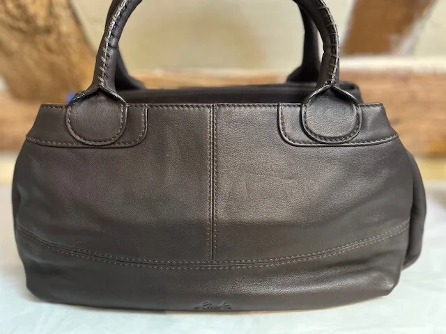 Ri2K John Richmond chocolate brown luxury leather top handle grab handbag view 2