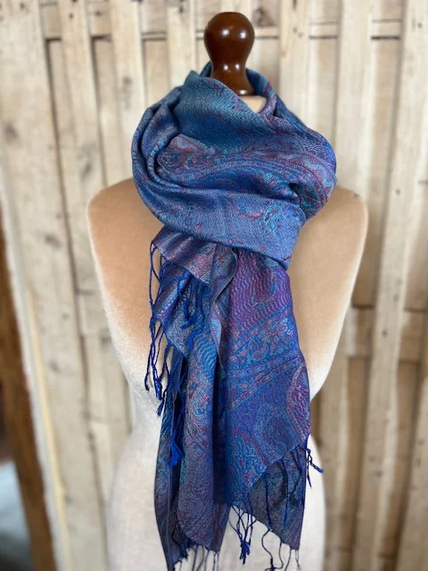 Blue paisley pure silk Jamawar pashmina shawl by Pashmina Love view 4