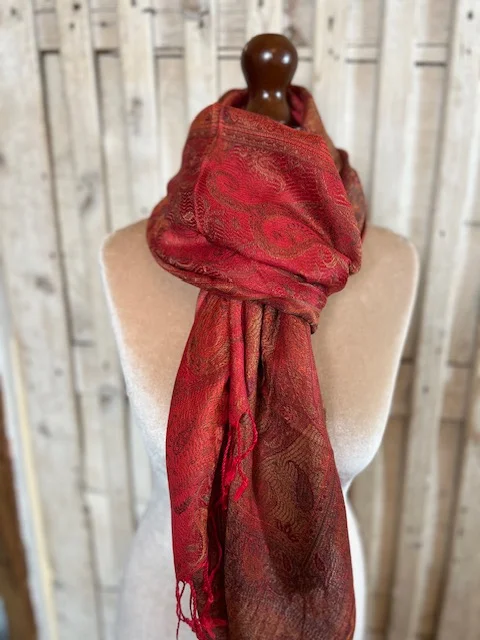 Red paisley pure silk Jamawar pashmina shawl by Pashmina Love view 3