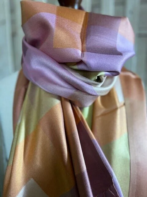 Peaches fine quality pure silk large geometric print pashmina Pashmina Love