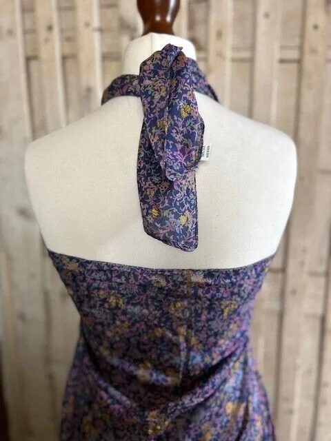Pure silk blue/gold ditsy print sarong/pario by Pashmina Love view 3