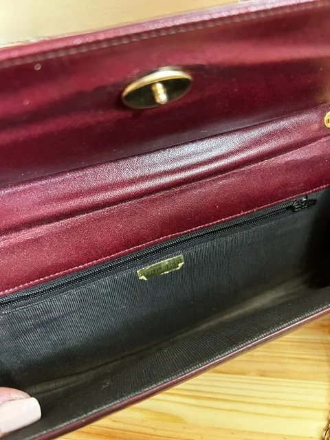 Vintage burgundy wine smooth leather occasion clutch shoulder bag view 6