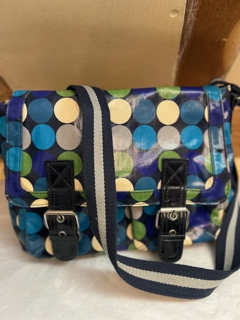 Lge BODEN blue green spot dot oilcloth satchel saddle xb shoulder bag view 3