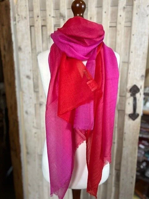 Superfine lightweight red/cerise ombre pure wool pashmina by Pashmina Love.