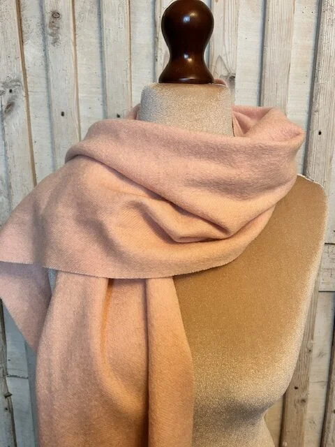 Soft powder pink wool blend medium weight tassel scarf