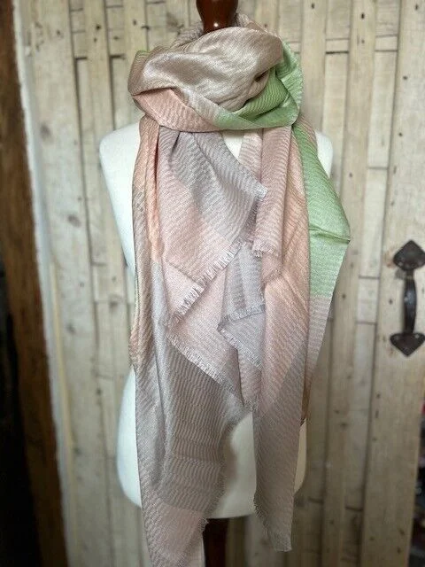 XL pastel box design lightweight silky pure wool pashmina shawl by Pashmina Love view 2