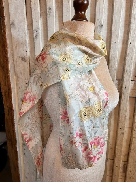 Oriental floral pure silk scarf with bead details view 4