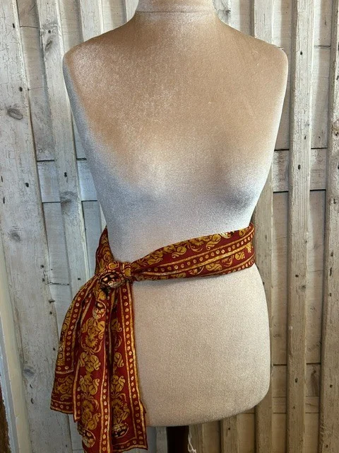FOX & CHAVE burnt orange ethnic print pure silk long scarf view 5